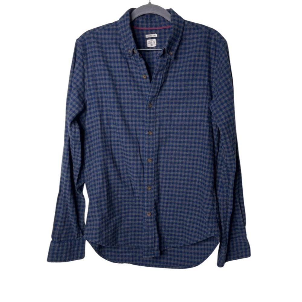 Bridge & Burn original slim men grey navy 100% cotton flannel button down shirt